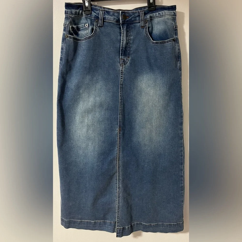 Frye Blue Denim Maxi Skirt - Picture 1 of 5